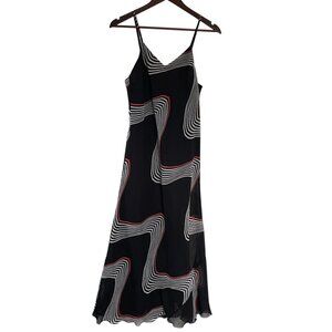 Vintage Y2K Mesh Maxi Sun Dress Medium M Black Psychedelic Wavy Print Whimsygoth